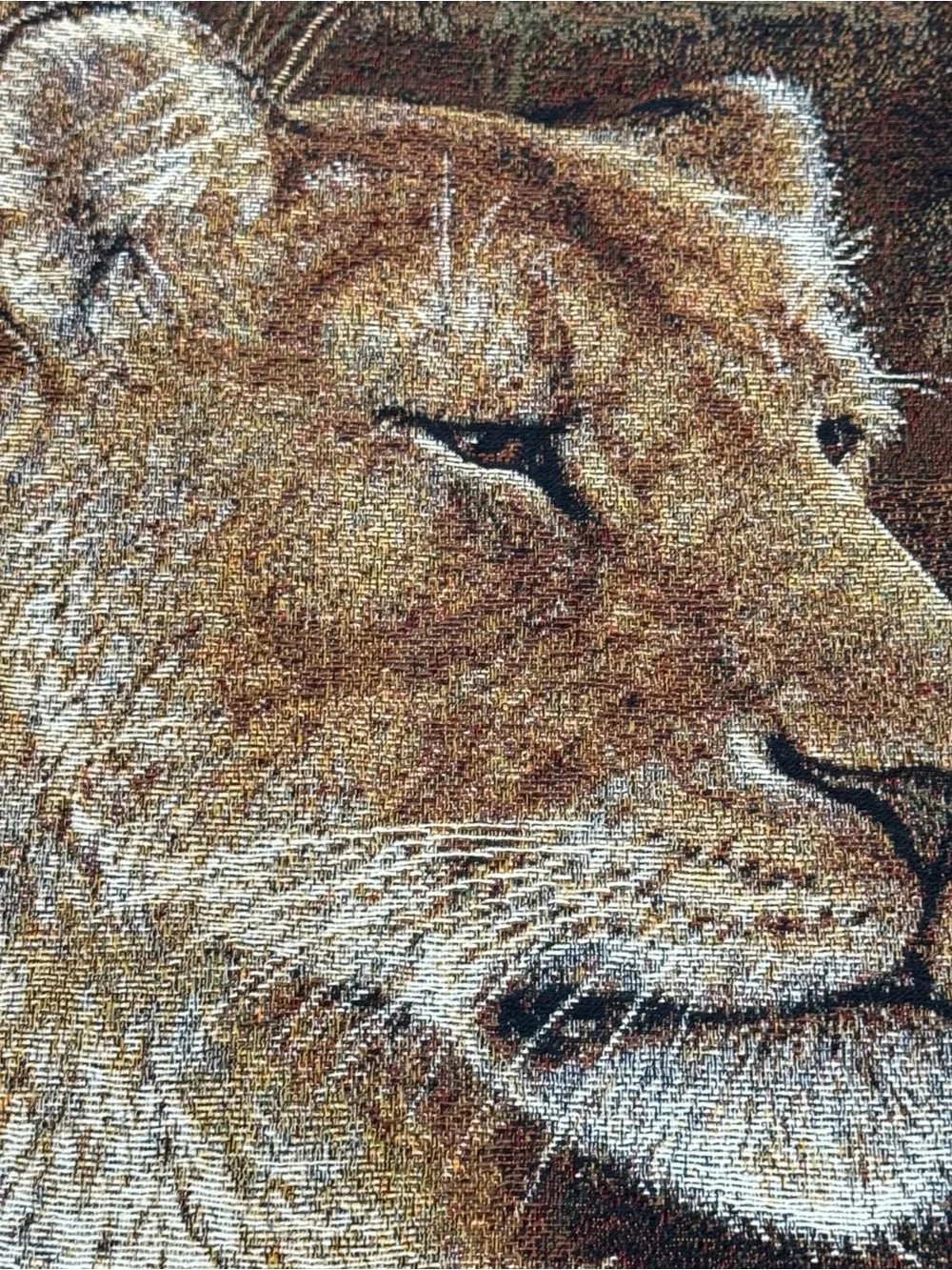 Vintage Lioness & Cub Tapestry Wall Hanging Panel Made in USA Safari Decor